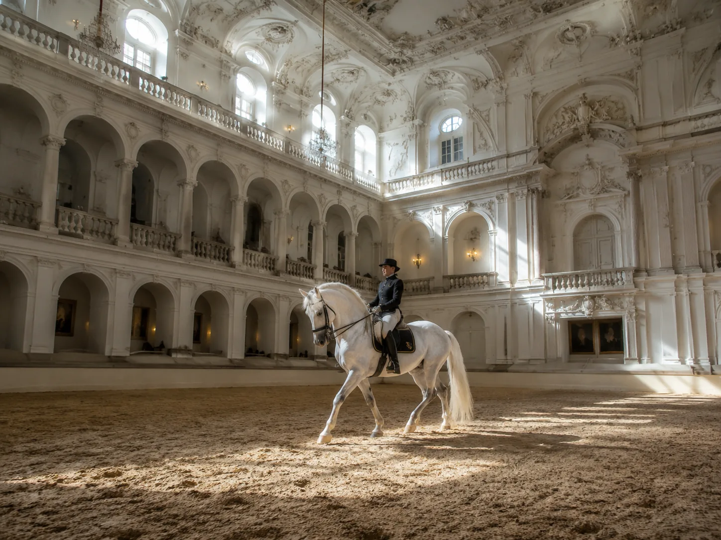 Lipizzaner-Morgentraining in der Spanischen Hofreitschule